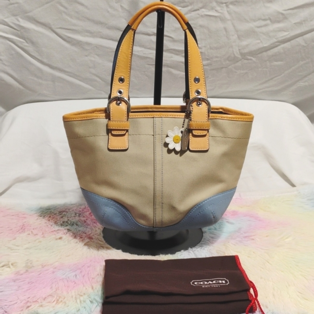 Coach Y2K Blue/Tan Denim & Leather Mini Shoulder Bag W Dust Bag